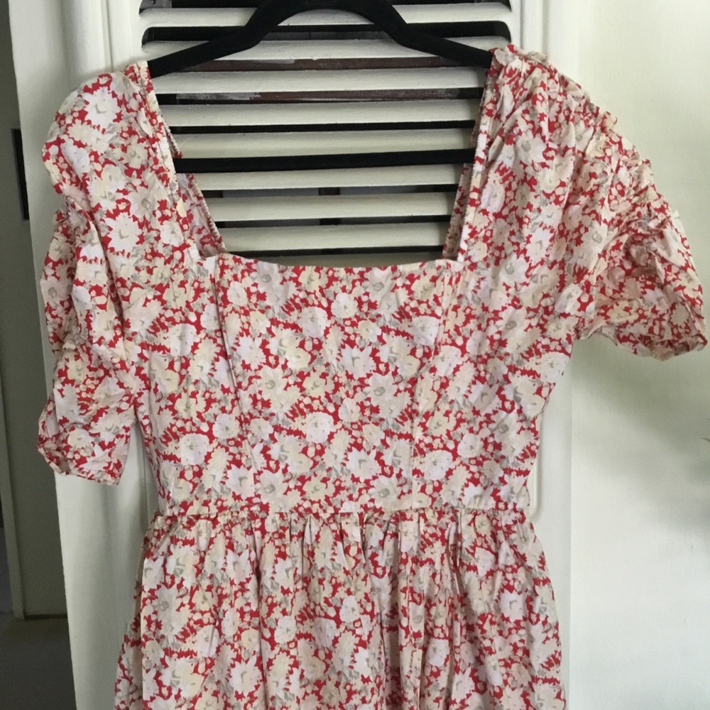 Free People She’s A Dream Red & Cream Floral Midi Dress - sz 6 - Picture 5 of 14